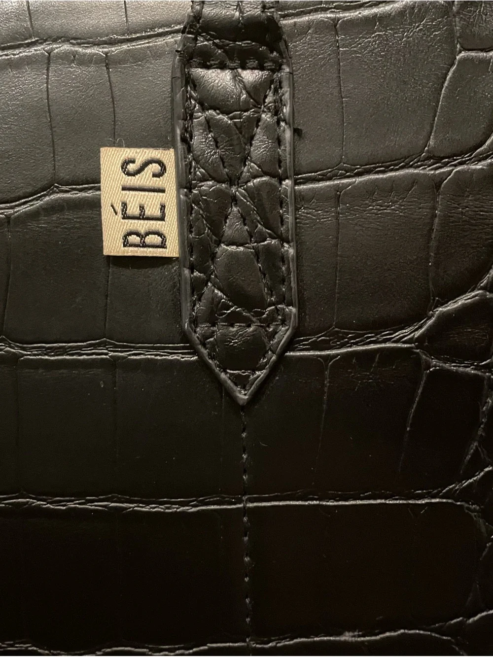 BEIS Black Croc-Embossed Structured Work Tote